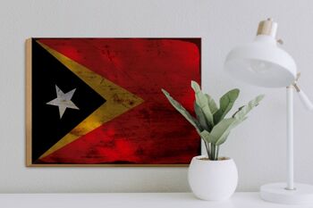 Panneau en bois drapeau du Timor oriental 40x30cm, drapeau du Timor oriental, signe décoratif rouille 3