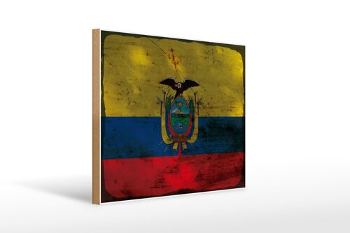 Holzschild Flagge Ecuador 40x30cm Flag of Ecuador Rost Deko Schild