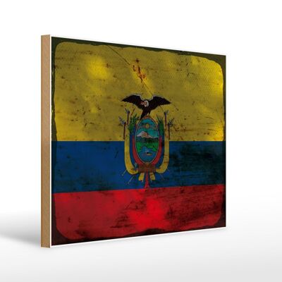 Holzschild Flagge Ecuador 40x30cm Flag of Ecuador Rost Deko Schild