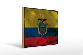 Panneau en bois drapeau Équateur 40x30cm Drapeau de l'Équateur signe décoratif rouille 1