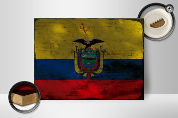 Panneau en bois drapeau Équateur 40x30cm Drapeau de l'Équateur signe décoratif rouille 2