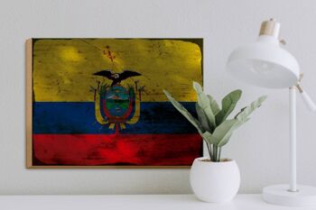 Panneau en bois drapeau Équateur 40x30cm Drapeau de l'Équateur signe décoratif rouille 3
