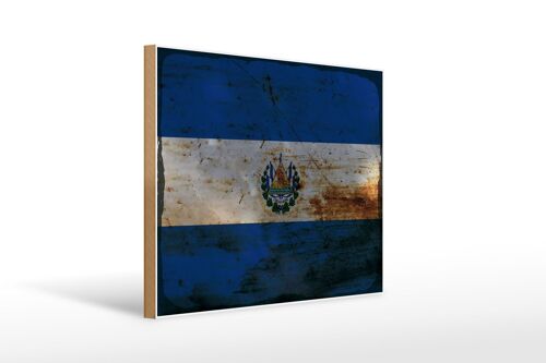 Holzschild Flagge El Salvador 40x30cm El Salvador Rost Deko Schild