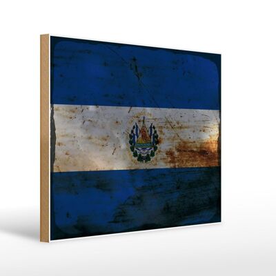 Letrero de madera bandera El Salvador 40x30cm Letrero decorativo óxido de El Salvador