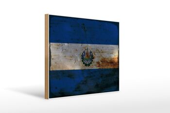 Panneau en bois drapeau El Salvador 40x30cm panneau décoratif rouille El Salvador 1