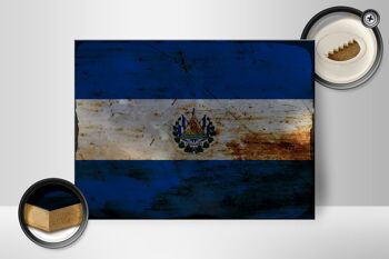 Panneau en bois drapeau El Salvador 40x30cm panneau décoratif rouille El Salvador 2