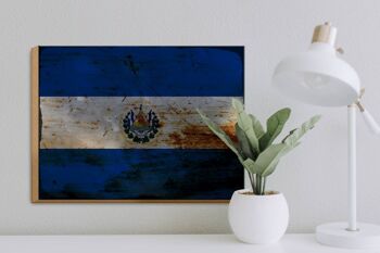 Panneau en bois drapeau El Salvador 40x30cm panneau décoratif rouille El Salvador 3