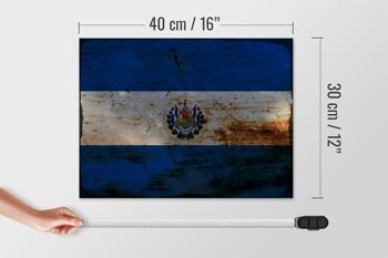 Panneau en bois drapeau El Salvador 40x30cm panneau décoratif rouille El Salvador 4