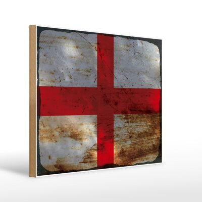 Panneau en bois drapeau Angleterre 40x30cm Drapeau de l'Angleterre signe décoratif rouille