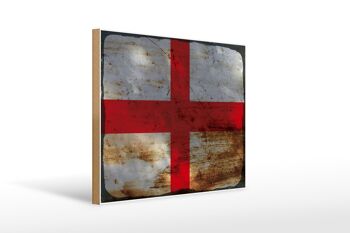 Panneau en bois drapeau Angleterre 40x30cm Drapeau de l'Angleterre signe décoratif rouille 1
