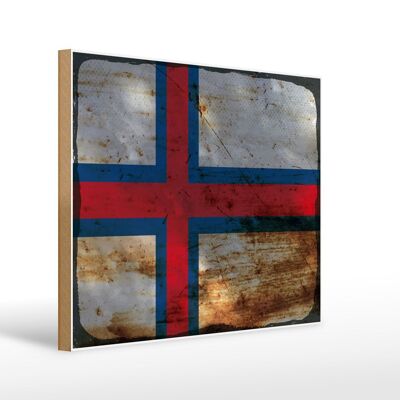 Letrero de madera bandera Islas Feroe 40x30cm Bandera Islas Feroe cartel óxido