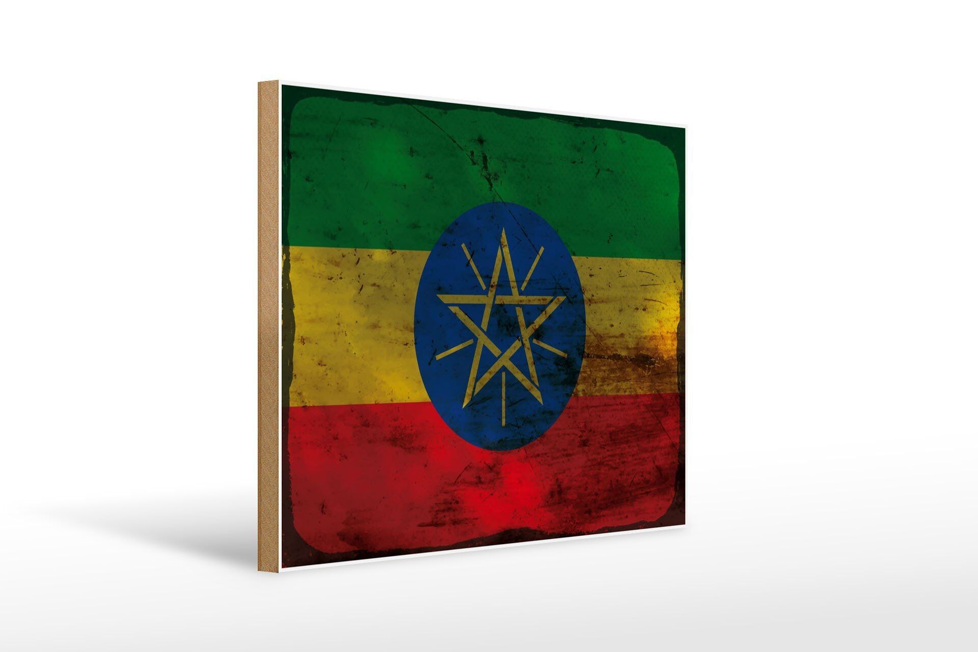 Holzschild Flagge Äthiopien 40x30cm Flag Ethiopia Rost Deko Schild