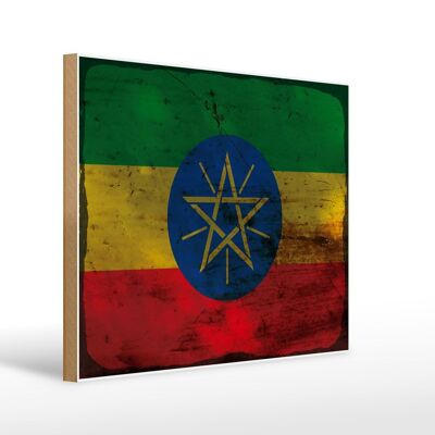 Letrero de madera bandera Etiopía 40x30cm Bandera Etiopía cartel decorativo óxido