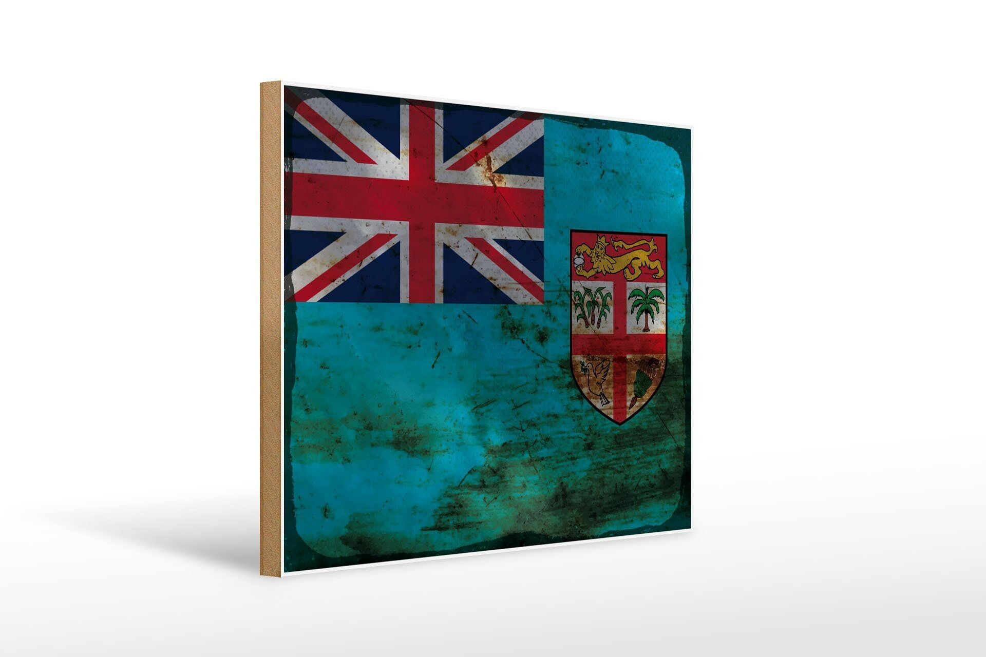 Cartello in legno bandiera Fiji 40x30 cm Bandiera delle Fiji, insegna decorativa in ruggine