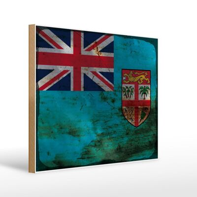 Cartello in legno bandiera Fiji 40x30 cm Bandiera delle Fiji, insegna decorativa in ruggine