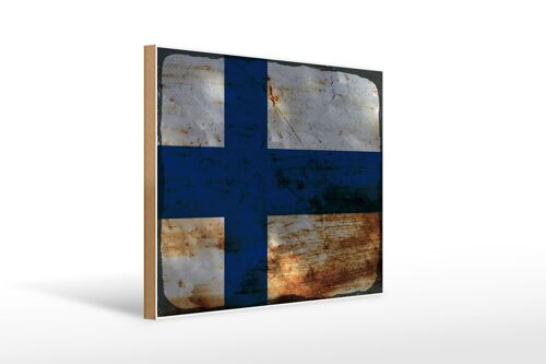 Holzschild Flagge Finnland 40x30cm Flag of Finland Rost Deko Schild