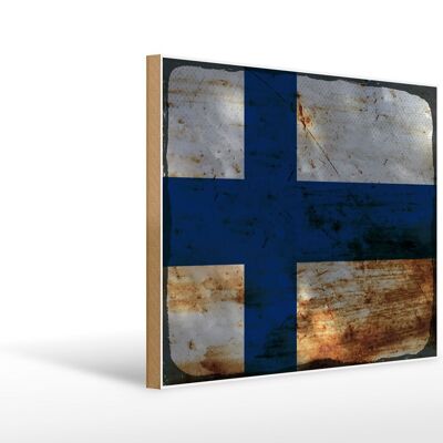 Holzschild Flagge Finnland 40x30cm Flag of Finland Rost Deko Schild