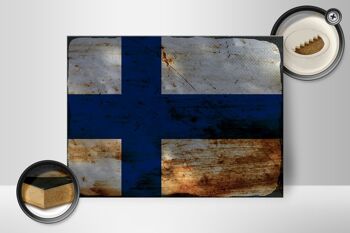 Panneau en bois drapeau finlande 40x30cm, drapeau finlandais, panneau décoratif rouille 2