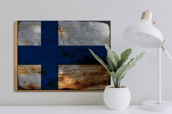 Panneau en bois drapeau finlande 40x30cm, drapeau finlandais, panneau décoratif rouille 3