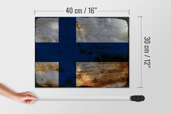Panneau en bois drapeau finlande 40x30cm, drapeau finlandais, panneau décoratif rouille 4