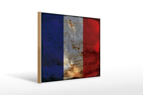 Holzschild Flagge Frankreich 40x30cm Flag of France Rost Schild