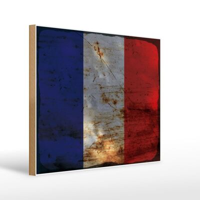 Holzschild Flagge Frankreich 40x30cm Flag of France Rost Schild