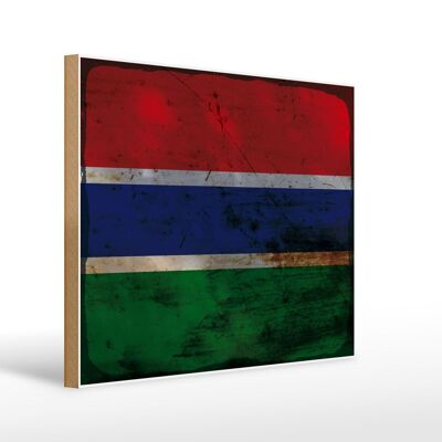 Cartello in legno bandiera Gambia 40x30 cm Bandiera della Gambia, segno ruggine