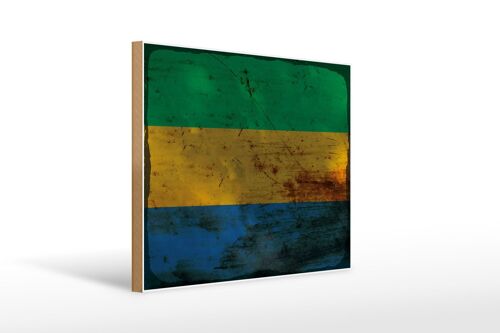 Holzschild Flagge Gabun 40x30cm Flag of Gabon Rost Holz Deko Schild