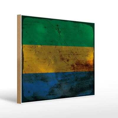 Holzschild Flagge Gabun 40x30cm Flag of Gabon Rost Holz Deko Schild