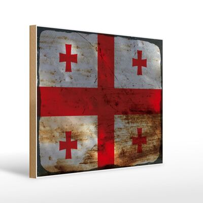 Holzschild Flagge Georgien 40x30cm Flag of Georgia Rost Deko Schild