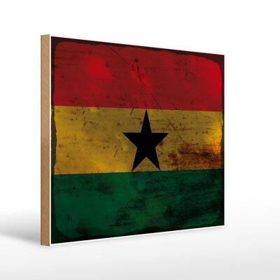 Letrero de madera bandera Ghana 40x30cm Bandera de Ghana cartel decorativo de madera oxidada