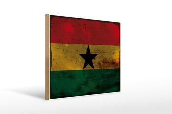 Panneau en bois drapeau du Ghana 40x30cm, drapeau du Ghana, panneau décoratif en bois rouille 1