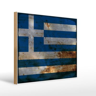 Cartello in legno Bandiera Grecia 40x30 cm Bandiera Grecia Targa decorativa color ruggine