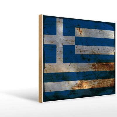 Holzschild Flagge Griechenland 40x30cm Flag Greece Rost Deko Schild