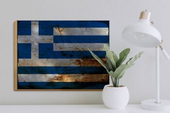 Panneau en bois drapeau grèce 40x30cm, panneau décoratif rouille grèce 3