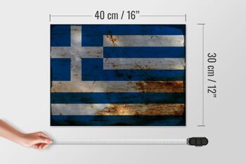 Panneau en bois drapeau grèce 40x30cm, panneau décoratif rouille grèce 4