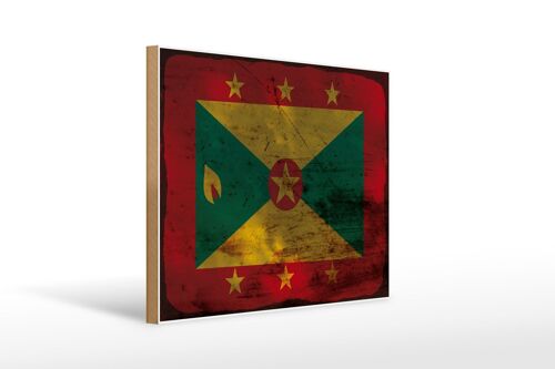 Holzschild Flagge Grenada 40x30cm Flag of Grenada Rost Deko Schild