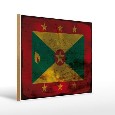 Cartello in legno bandiera Grenada 40x30 cm Bandiera di Grenada cartello decorativo color ruggine