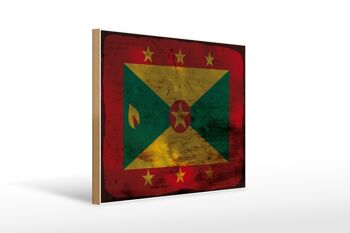 Panneau en bois drapeau Grenade 40x30cm Drapeau de la Grenade signe décoratif rouille 1