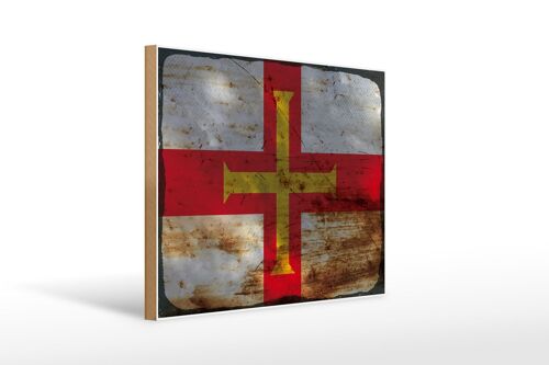 Holzschild Flagge Guernsey 40x30cm Flag of Guernsey Rost child