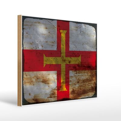 Letrero de madera bandera Guernsey 40x30cm Bandera de Guernsey óxido niño