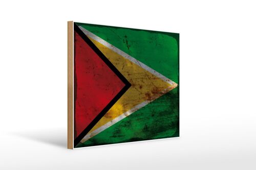 Holzschild Flagge Guyana 40x30cm Flag of Guyana Rost Deko Schild