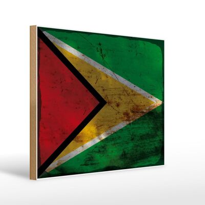 Holzschild Flagge Guyana 40x30cm Flag of Guyana Rost Deko Schild