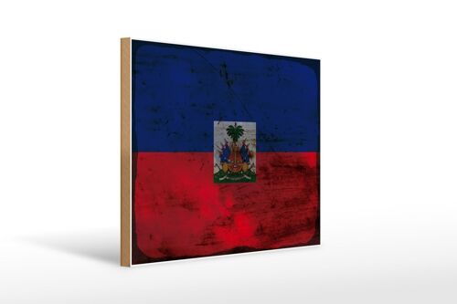 Holzschild Flagge Haiti 40x30cm Flag of Haiti Rost Holz Deko Schild