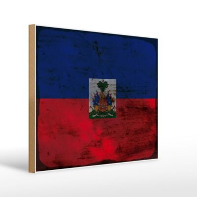 Holzschild Flagge Haiti 40x30cm Flag of Haiti Rost Holz Deko Schild
