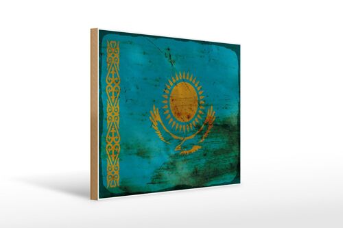 Holzschild Flagge Kasachstan 40x30cm Kazakhstan Rost Deko Schild