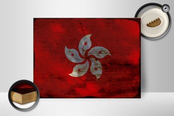 Panneau en bois drapeau Hong Kong 40x30cm Drapeau Hong Kong panneau décoratif rouille 2