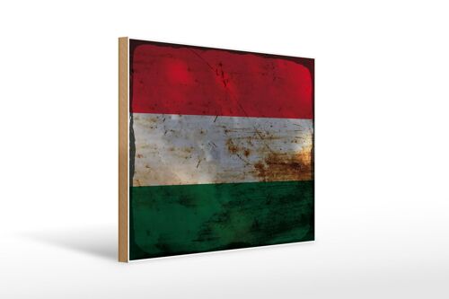 Holzschild Flagge Ungarn 40x30cm Flag of Hungary Rost Deko Schild