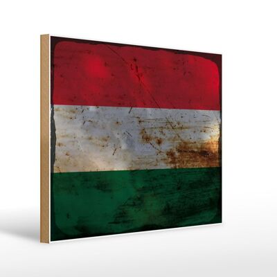 Cartello in legno bandiera Ungheria 40x30 cm Bandiera dell'Ungheria, insegna decorativa color ruggine