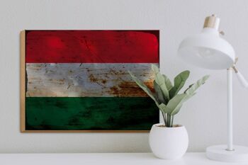 Panneau en bois drapeau Hongrie 40x30cm Drapeau de Hongrie signe décoratif rouille 3
